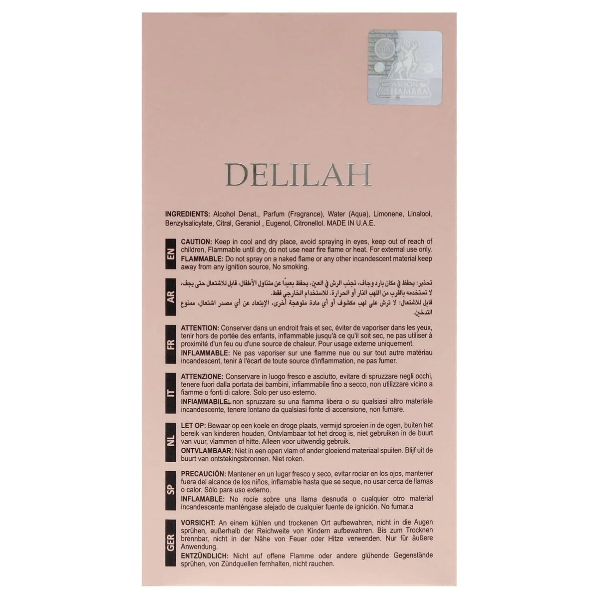 Lattafa Maison Alhambra Delilah Pour Femme Eau de Parfum Spray for Women, 3.4 Ounce / 100 Ml