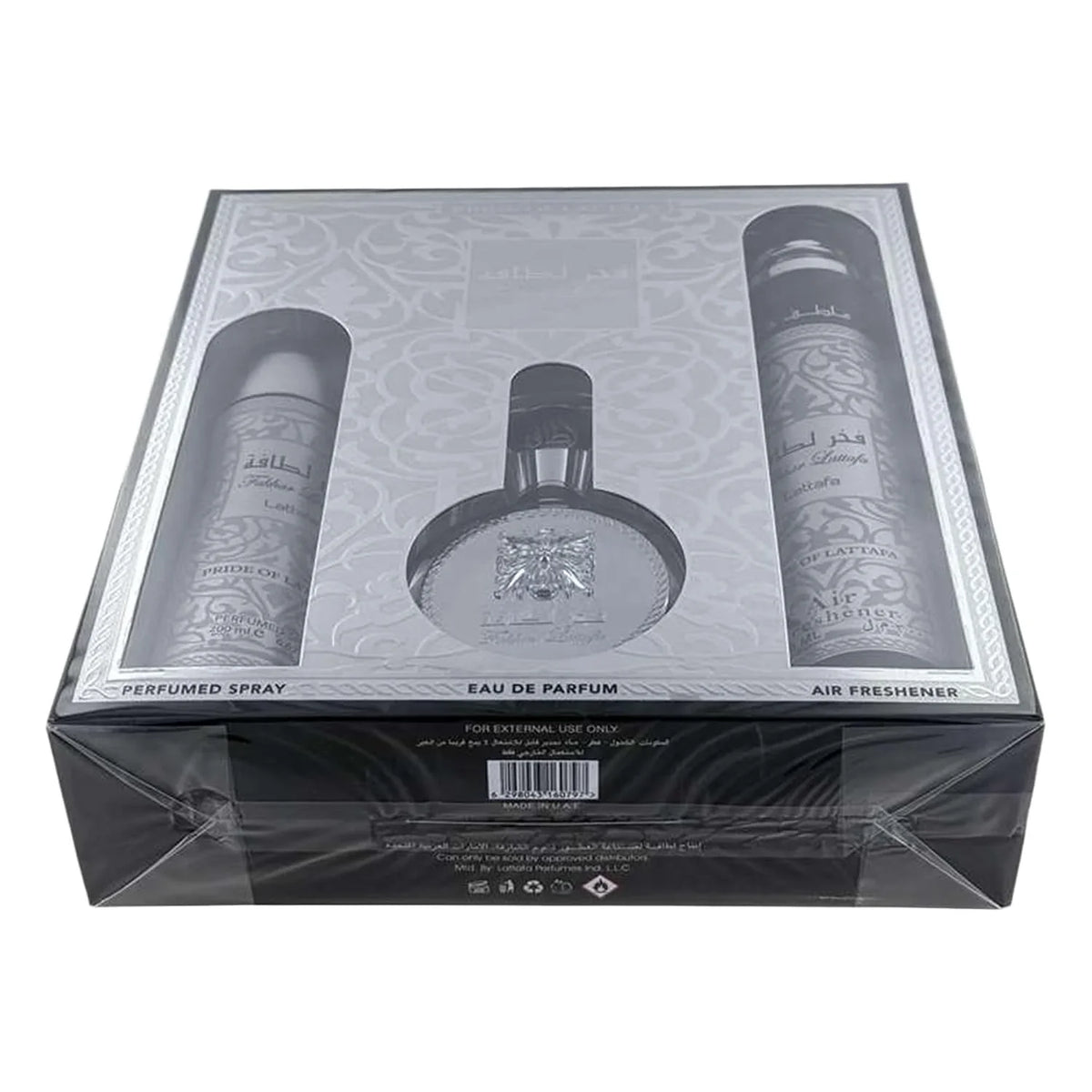 Lattafa Fakhar Collection – Fresh, Woody, Amber, Musky – 3 Piece Gift Set for Men (3.4 Oz Eau de Parfum + 6.67 Oz Deodorant + 10.1 Oz Air Freshener)