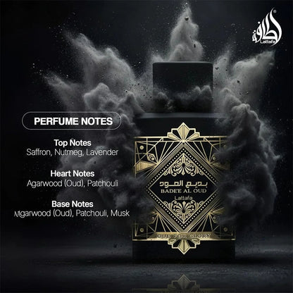 Lattafa Bade'e Al Oud Oud for Glory - Oriental Woody, Caramel, Warm Spicy - Eau de Parfum Long-Lasting Fragrance for Unisex, 3.40 Ounce / 100 ml