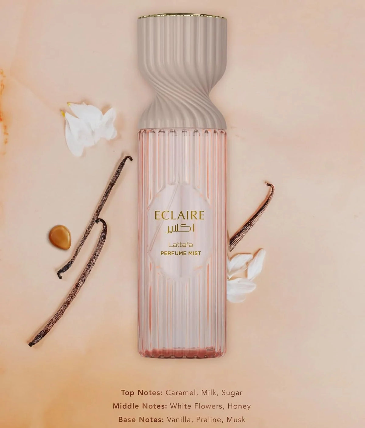 Lattafa Eclaire Perfume Mist 250ml – Body Spray with Caramel, Milk, Sugar, White Flowers, Honey, Vanilla, Praline & Musk for a Cozy, Gourmand Scent
