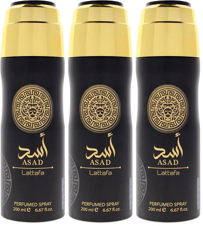Lattafa Asad for Men - 6.67 oz Body Spray (Pack of 3)