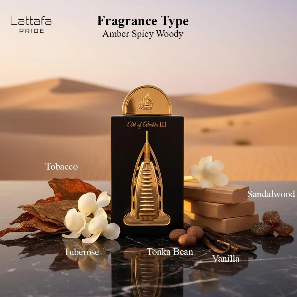 Lattafa Pride Art Of Arabia III Eau de Parfum Spray for Unisex, 3.4 Ounce