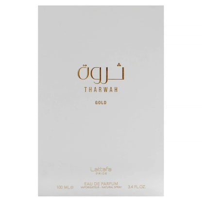 Lattafa Perfumes Tharwah Gold for Unisex Eau de Parfum Spray, 3.4 Ounce