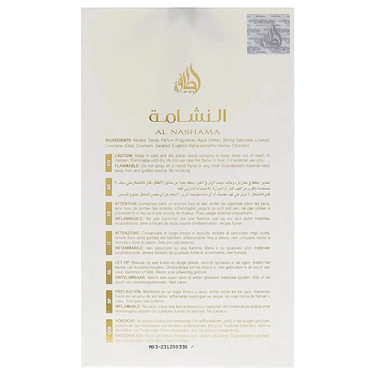 Lattafa Al Nashama Caprice Eau de Parfum Spray for Unisex, 3.4 Ounce