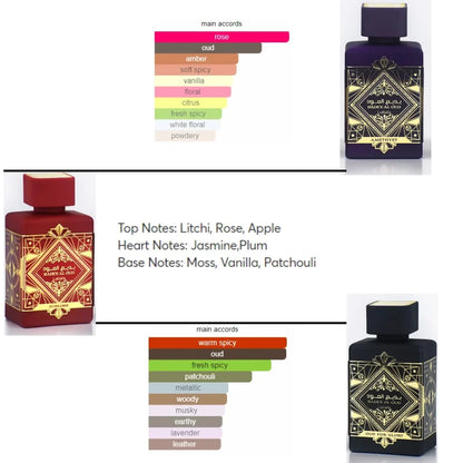 Lattafa Perfumes Bade'e Al Oud for Unisex 3 Piece Eau de Parfum Gift Set (Oud For Glory + Amethyst + Sublime) 3.4 Ounce/100 ml each