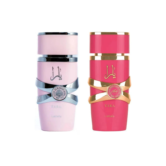Lattafa 2 Piece Fragrance Bundle for Women (3.4 Ounce Yara Eau De Parfum Spray + 3.4 Ounce Yara Candy Eau De Parfum Spray)